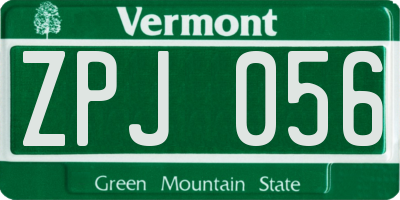 VT license plate ZPJ056