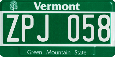 VT license plate ZPJ058