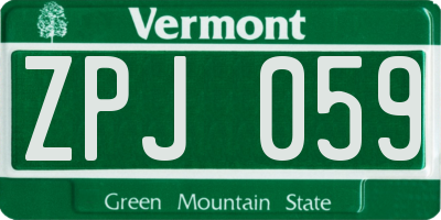 VT license plate ZPJ059