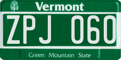 VT license plate ZPJ060