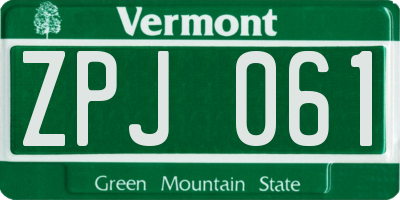 VT license plate ZPJ061
