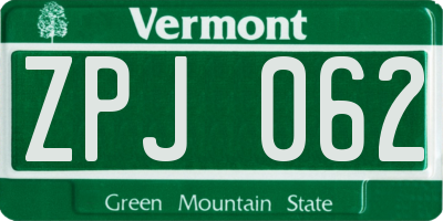 VT license plate ZPJ062