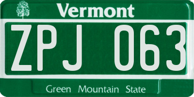 VT license plate ZPJ063