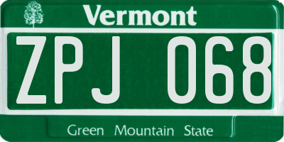 VT license plate ZPJ068
