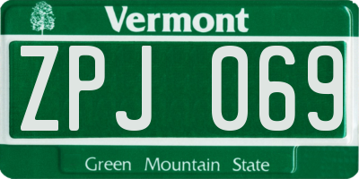 VT license plate ZPJ069