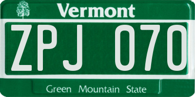 VT license plate ZPJ070