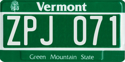 VT license plate ZPJ071