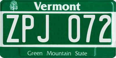 VT license plate ZPJ072
