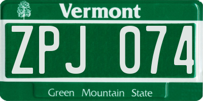 VT license plate ZPJ074