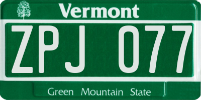 VT license plate ZPJ077