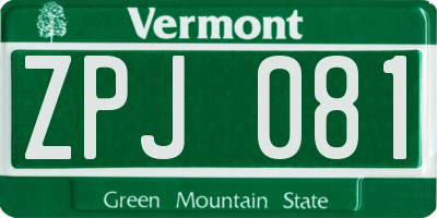 VT license plate ZPJ081