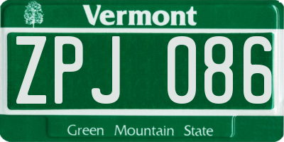 VT license plate ZPJ086