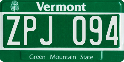 VT license plate ZPJ094