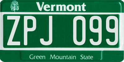 VT license plate ZPJ099