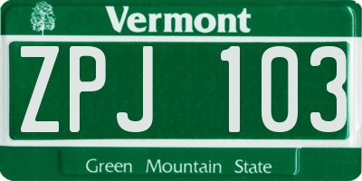 VT license plate ZPJ103