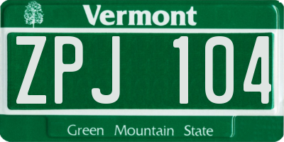 VT license plate ZPJ104