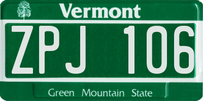 VT license plate ZPJ106