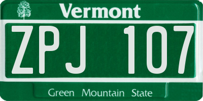 VT license plate ZPJ107