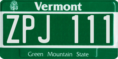 VT license plate ZPJ111