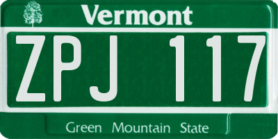 VT license plate ZPJ117