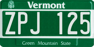 VT license plate ZPJ125