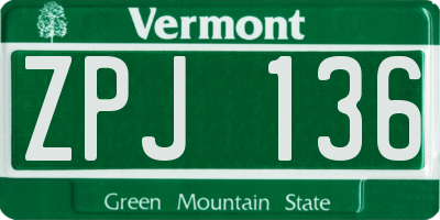 VT license plate ZPJ136