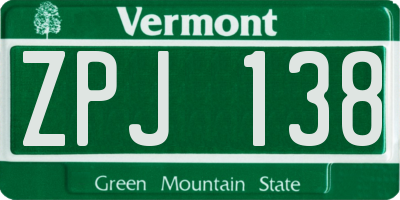 VT license plate ZPJ138