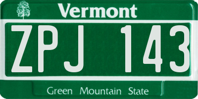 VT license plate ZPJ143