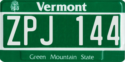 VT license plate ZPJ144