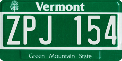 VT license plate ZPJ154