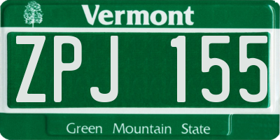 VT license plate ZPJ155