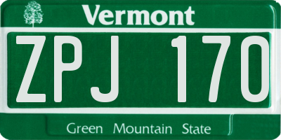 VT license plate ZPJ170