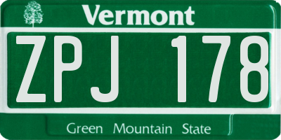 VT license plate ZPJ178
