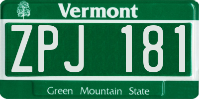 VT license plate ZPJ181