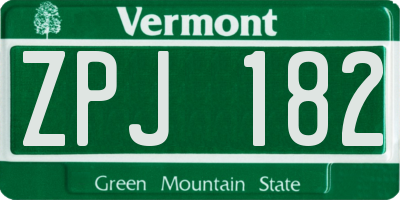 VT license plate ZPJ182
