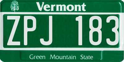 VT license plate ZPJ183