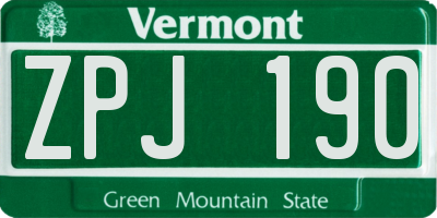 VT license plate ZPJ190