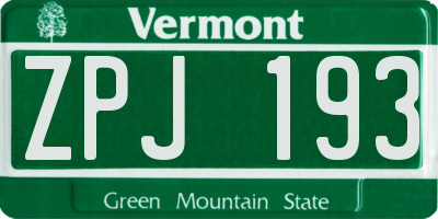 VT license plate ZPJ193