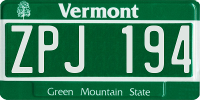VT license plate ZPJ194
