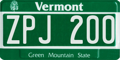 VT license plate ZPJ200