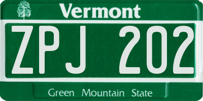 VT license plate ZPJ202