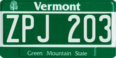 VT license plate ZPJ203