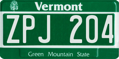 VT license plate ZPJ204