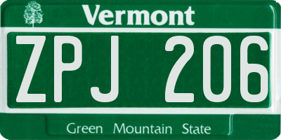 VT license plate ZPJ206