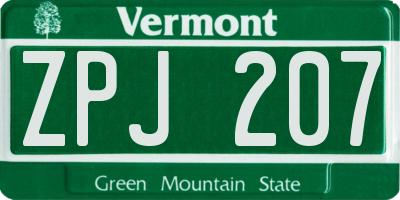 VT license plate ZPJ207