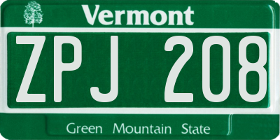 VT license plate ZPJ208