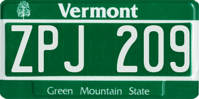 VT license plate ZPJ209