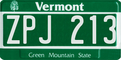 VT license plate ZPJ213