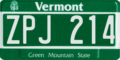VT license plate ZPJ214