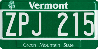 VT license plate ZPJ215